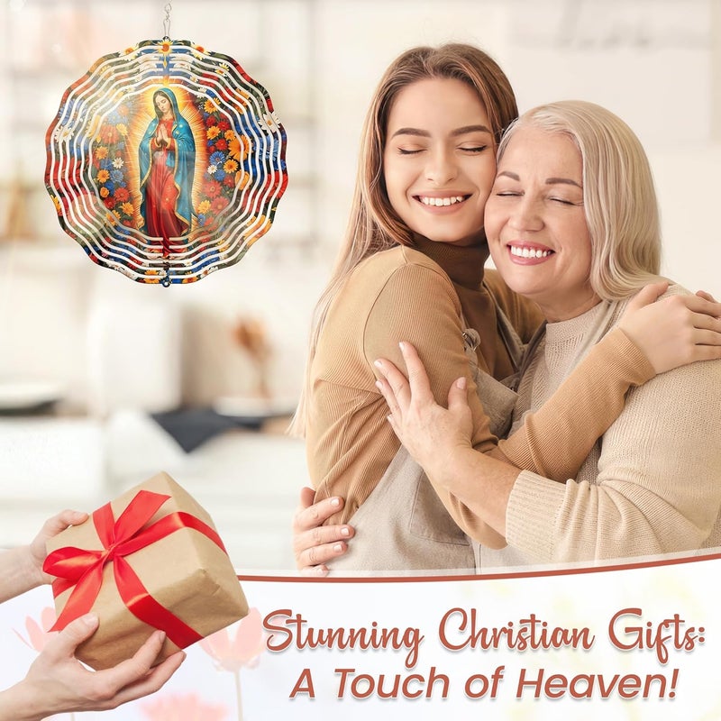 FLAGWIX Christian Gifts for Women Faith - Virgen de Guadalupe 3D Stainless Steel Metal Wind Spinners 12 in - Our Lady of Guadalupe Wind Spinner Outdoor, Religious Gifts for Mom Grandma - Image 2